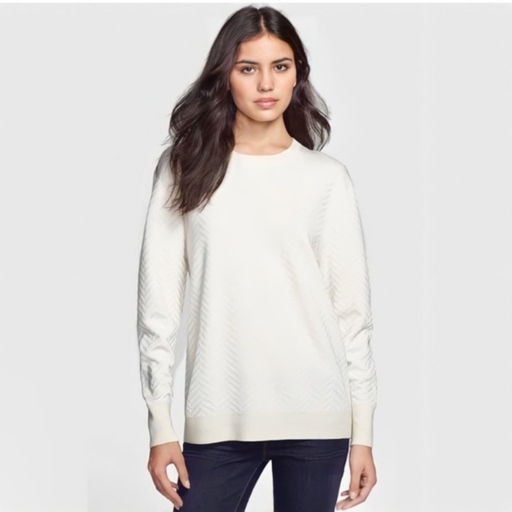 Theory Women's Hannalor Evian Stretch Chevron Wool Blend Crewneck Sweater Small